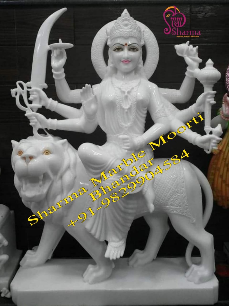 White Marble Durga Maa Statue With Eight Hands