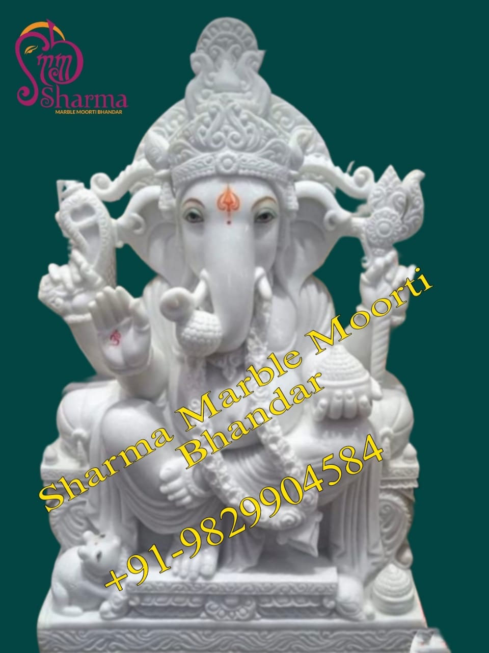 White Marble Ganesh Ji Murti In The Sitting Posture In Vietnam Marble