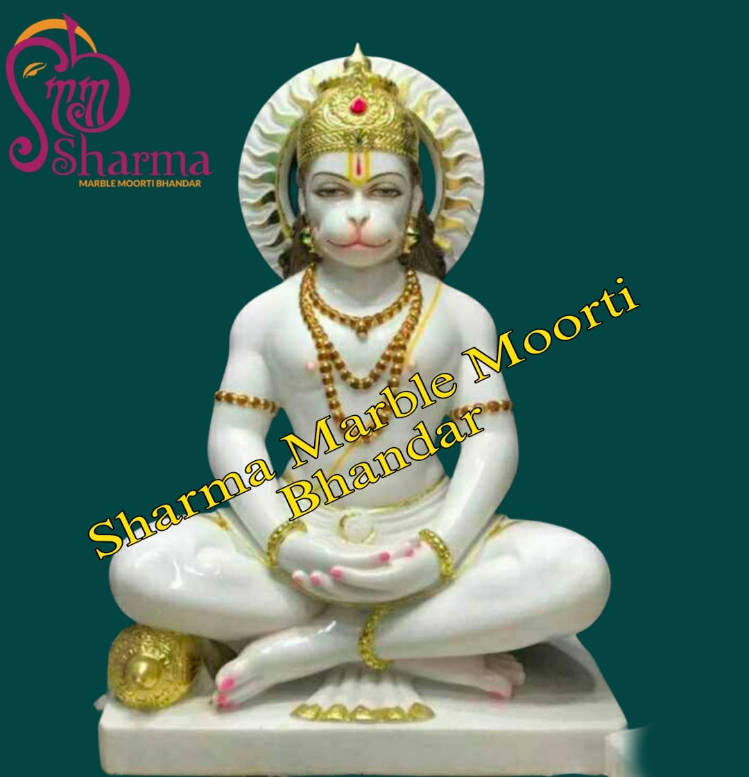 White Marble Hanuman Ji Idol In Dhyan Mudra