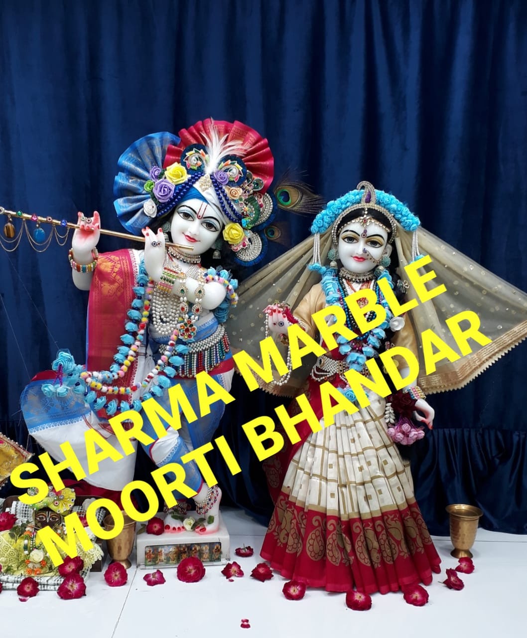 White Marble Iskcon Radha Krishna Murti For Home Temples