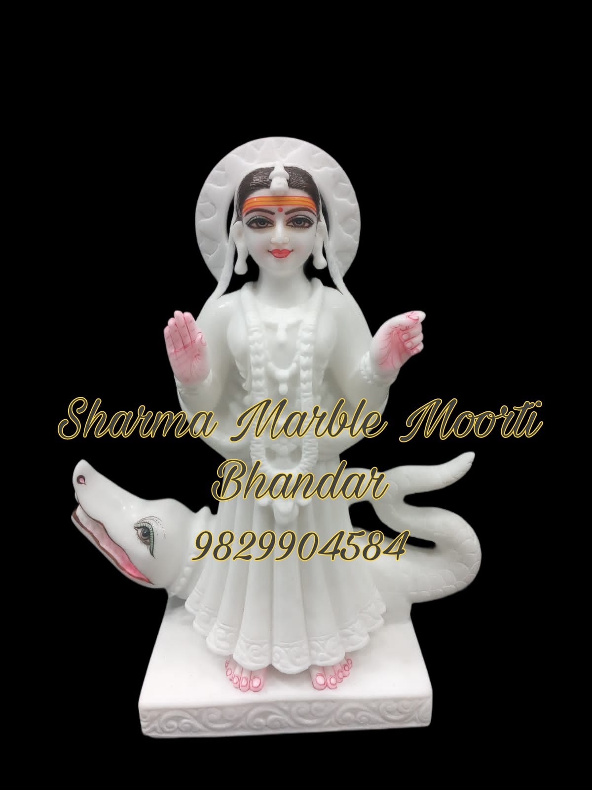White Marble Makrana Khodiyar Maa Moorti With Crocodile