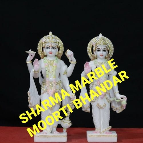 White Marble Vishnu Laxmi Moorti With Marble Stand
