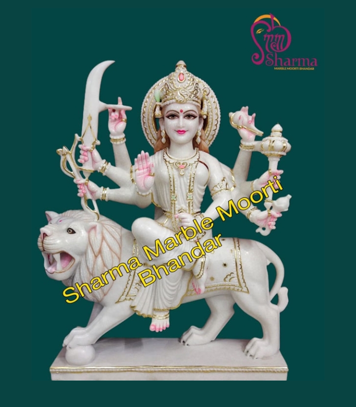 White painted Marble Durga Maa Statue