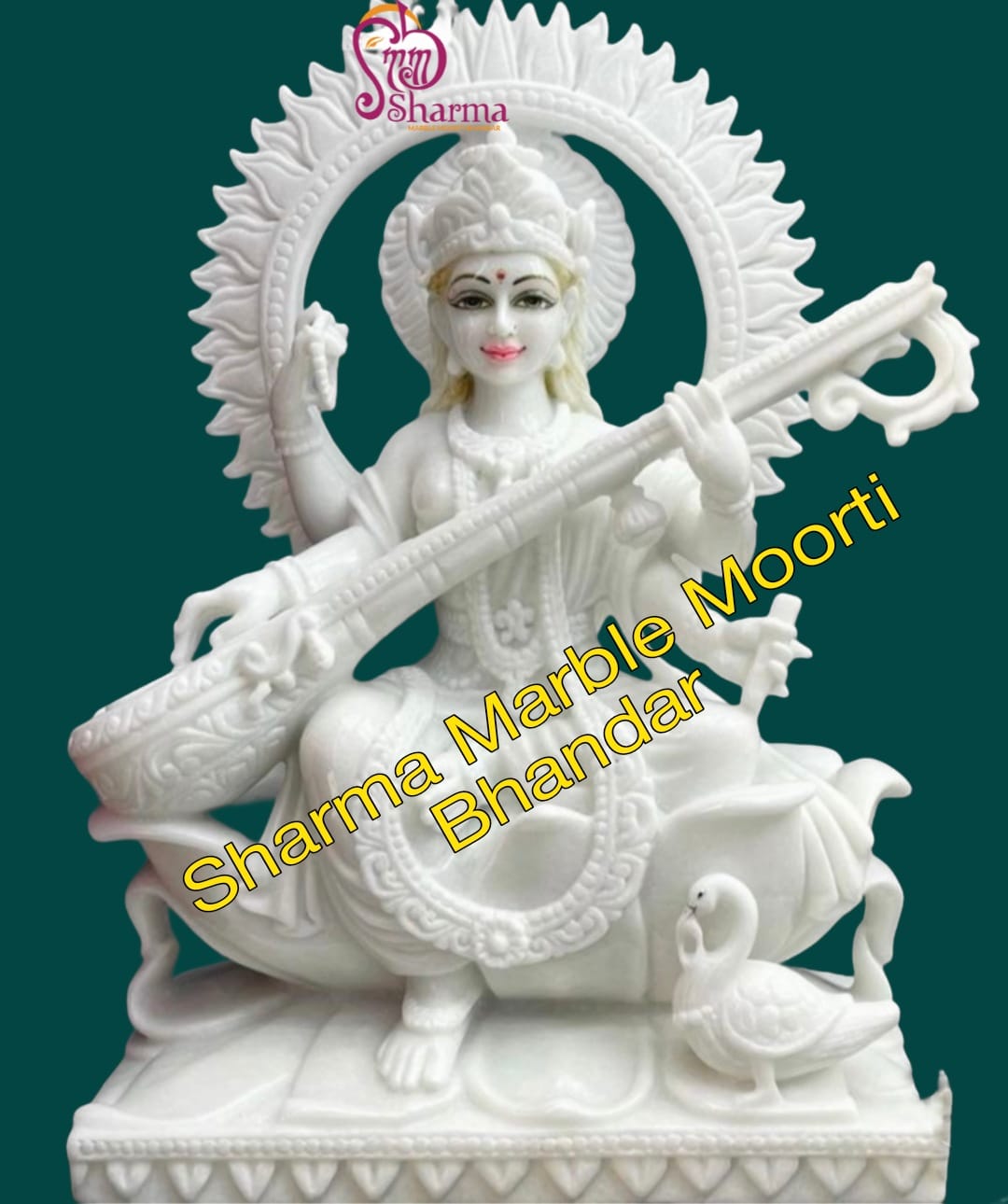 White Plain Marble Saraswati Statue for Temple
